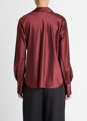 Silk Bias Long-Sleeve Blouse in Long Sleeve - BORDEAUX | VINCE Women