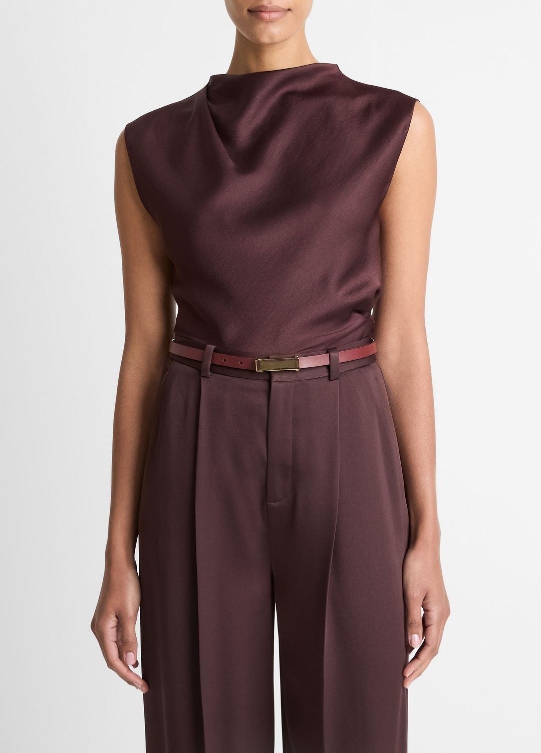 Satin Draped Cowl-Neck Top in Tank Tops - FIG | VINCE Women