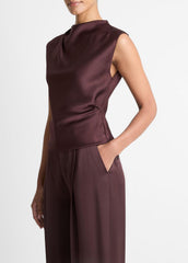 Satin Draped Cowl-Neck Top in Tank Tops - FIG | VINCE Women