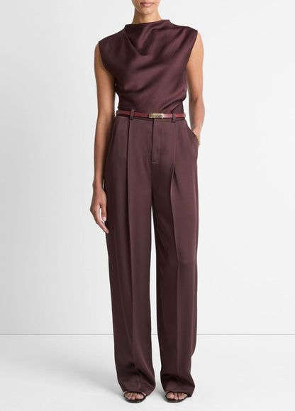 Satin Draped Cowl-Neck Top in Tank Tops - FIG | VINCE Women