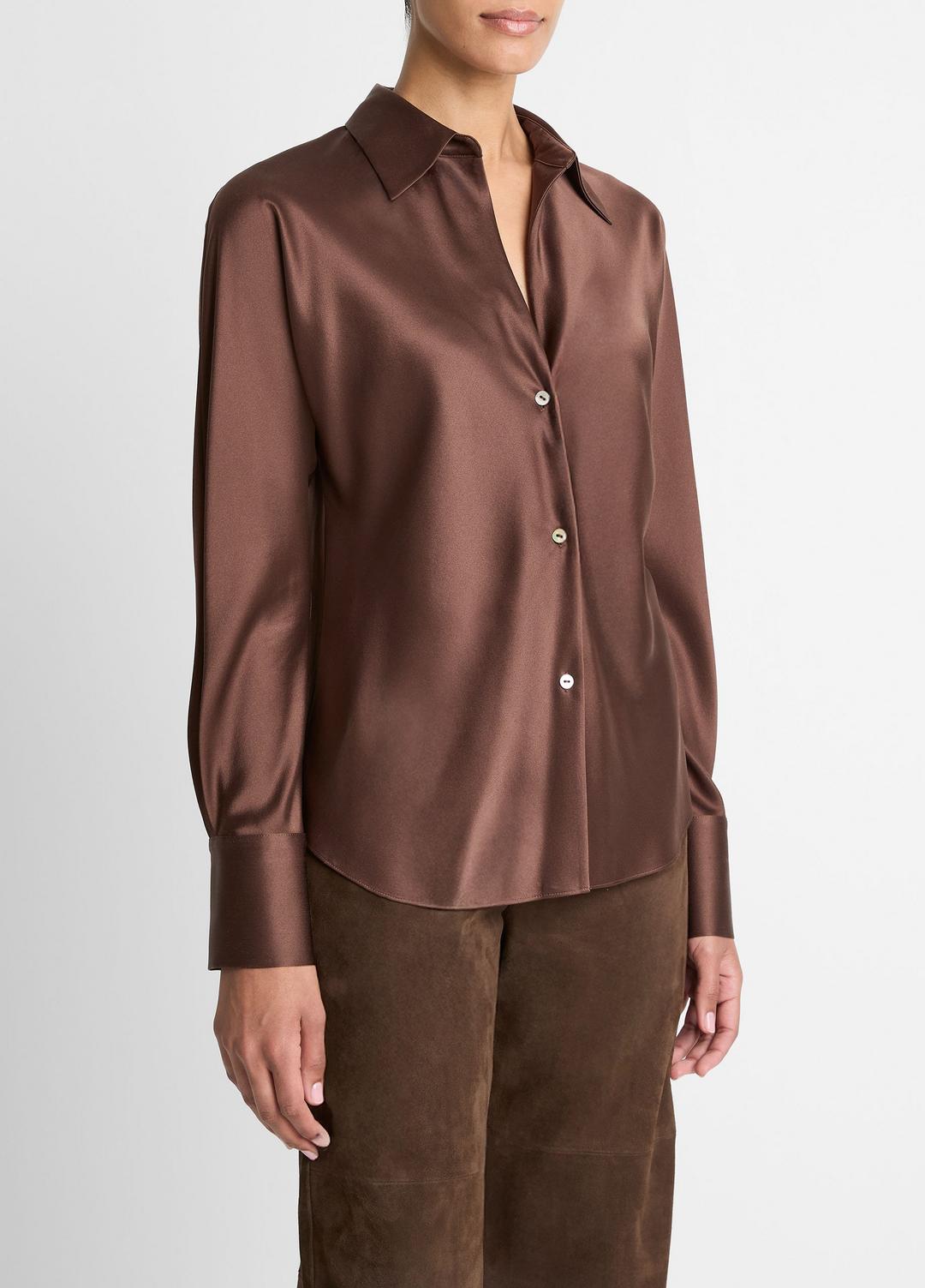 Silk Bias Long-Sleeve Blouse in Long Sleeve - ESPRESSO | VINCE Women
