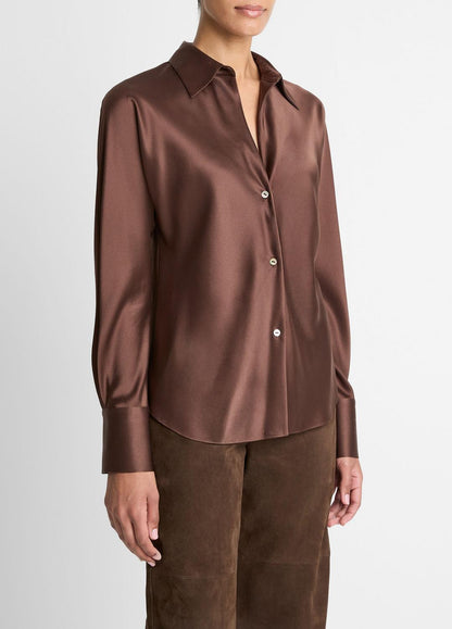 Silk Bias Long-Sleeve Blouse in Long Sleeve - ESPRESSO | VINCE Women