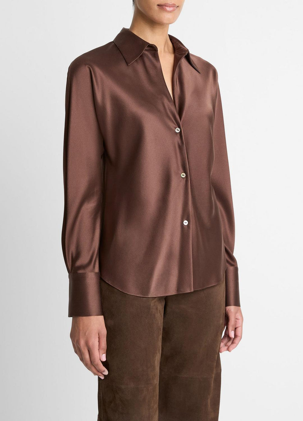 Silk Bias Long-Sleeve Blouse in Long Sleeve - ESPRESSO | VINCE Women