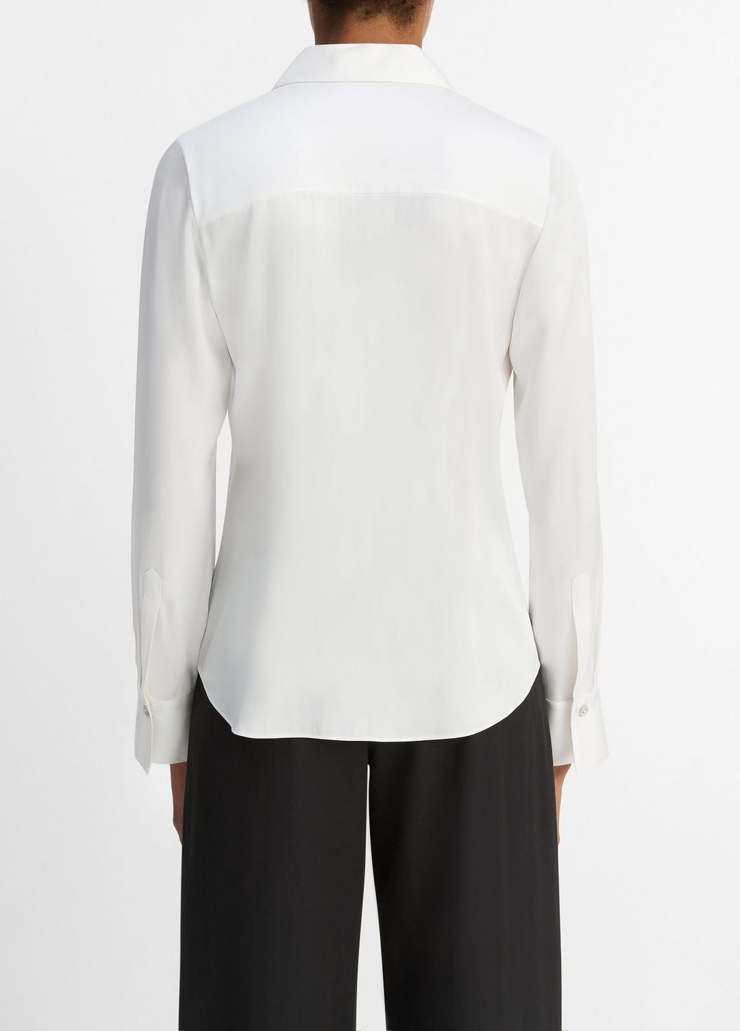 Silk-Blend Slim Button-Front Blouse in Long Sleeve - OFF WHITE | VINCE Women