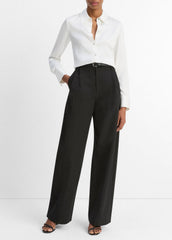 Silk-Blend Slim Button-Front Blouse in Long Sleeve - OFF WHITE | VINCE Women
