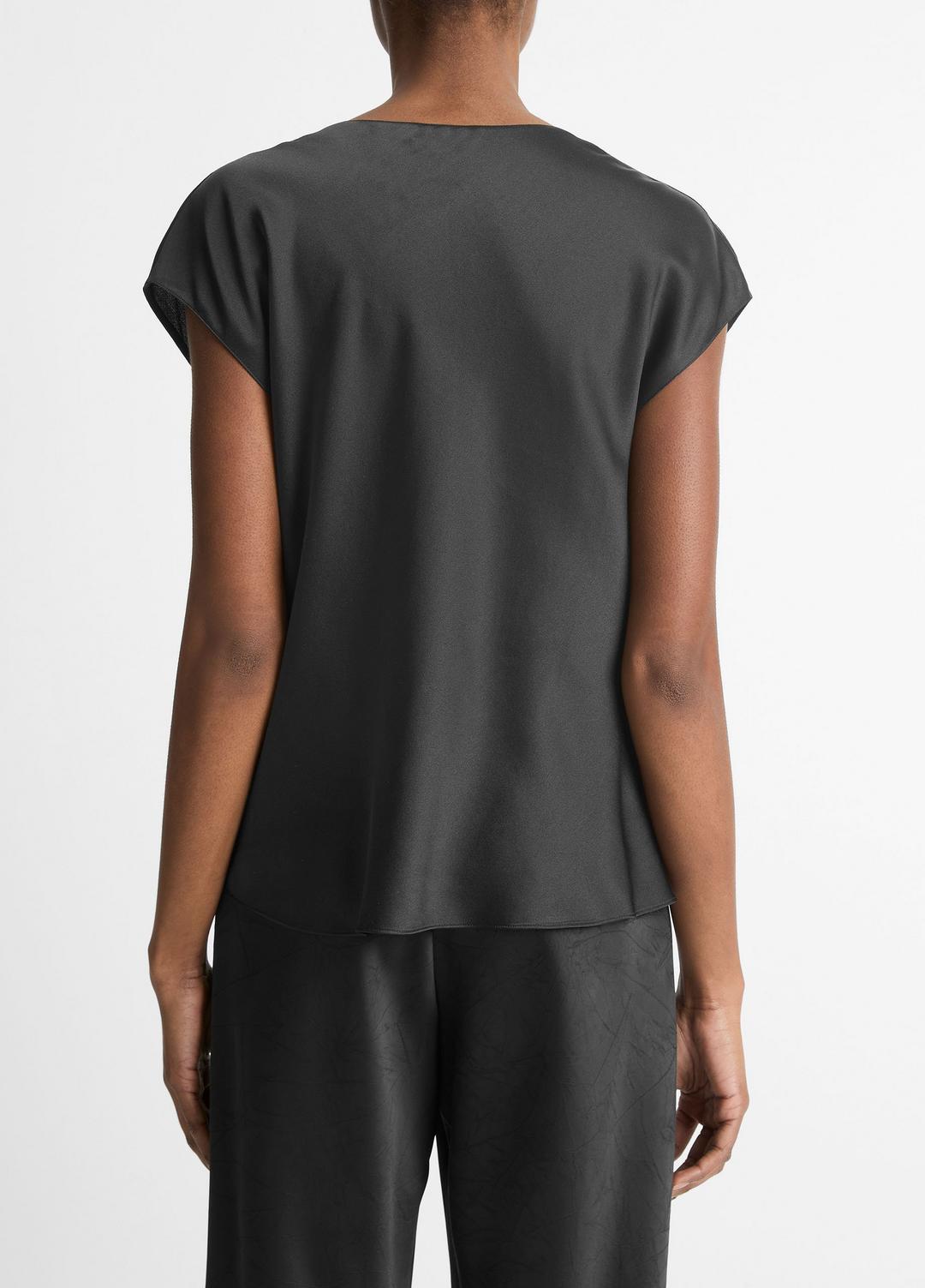 Silk Cowl-Neck Blouse in Short Sleeve - BLACK | VINCE Women
