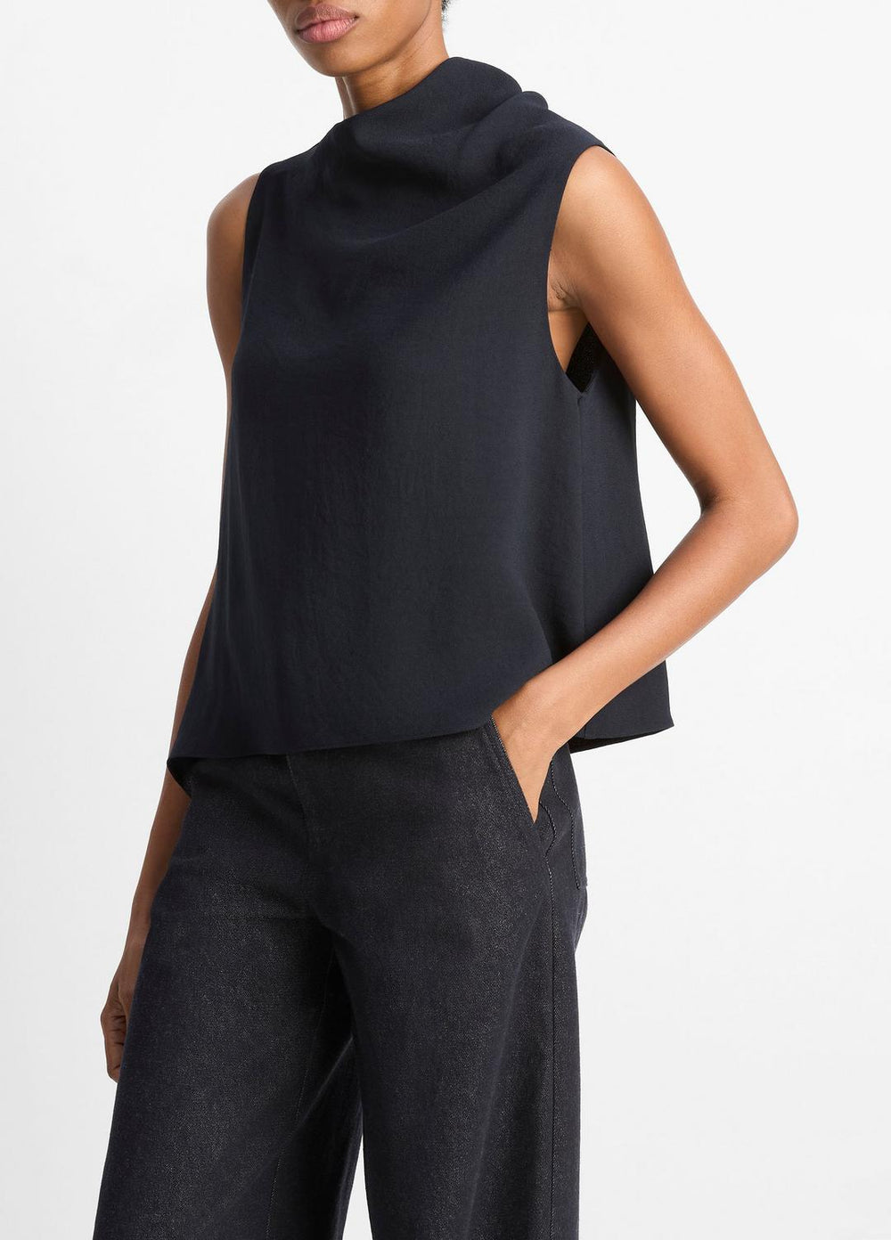 Asymmetrical Draped A-Line Top in Tank Tops - COASTAL BLUE | VINCE Women