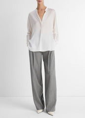 Silk Satin Band-Collar Blouse in Long Sleeve - OPTIC WHITE | VINCE Women
