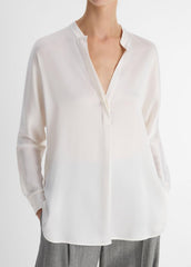 Silk Satin Band-Collar Blouse in Long Sleeve - OPTIC WHITE | VINCE Women