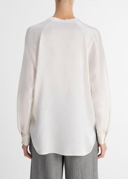 Silk Satin Band-Collar Blouse in Long Sleeve - OPTIC WHITE | VINCE Women
