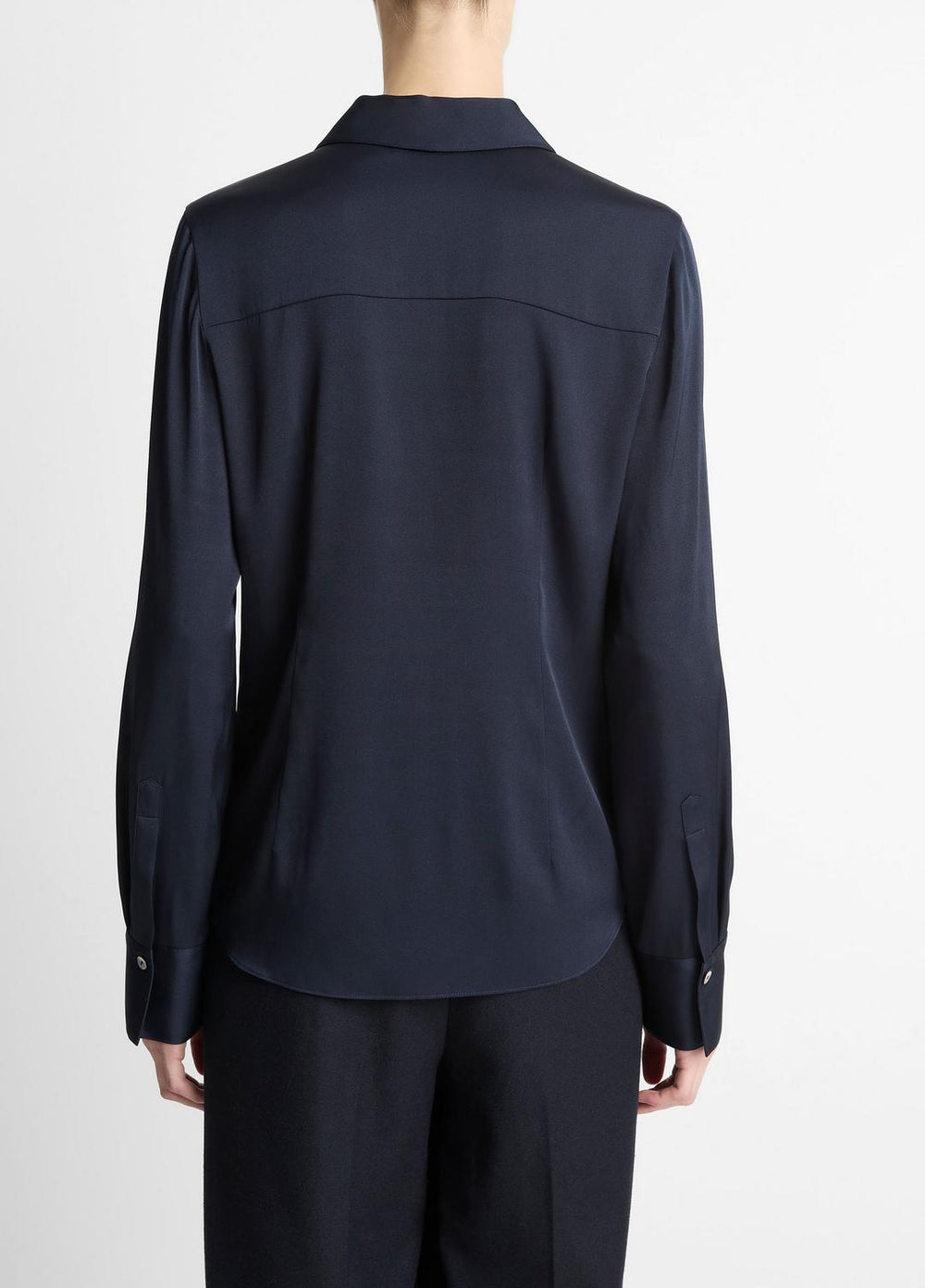 Silk-Blend Slim Button-Front Blouse in Long Sleeve - COASTAL BLUE | VINCE Women