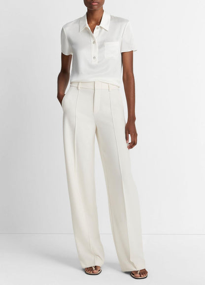 Silk Short-Sleeve Polo Shirt in Short Sleeve - OFF WHITE | VINCE Women
