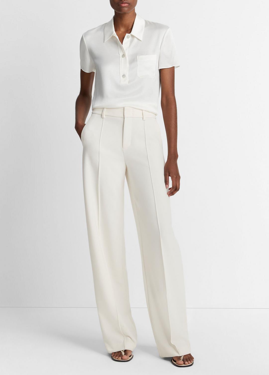 Silk Short-Sleeve Polo Shirt in Short Sleeve - OFF WHITE | VINCE Women