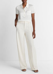 Silk Short-Sleeve Polo Shirt in Short Sleeve - OFF WHITE | VINCE Women