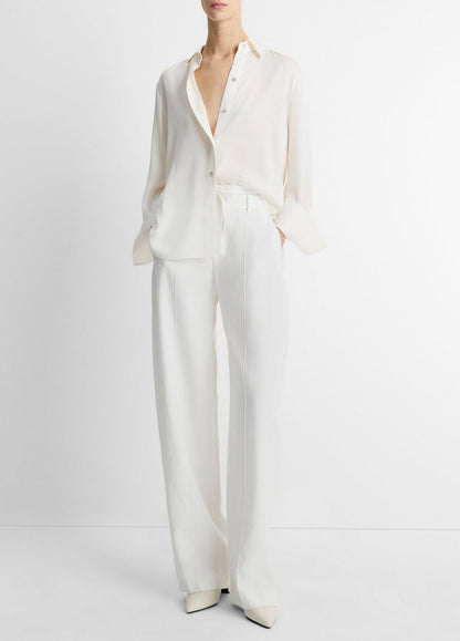 Stretch-Silk Button-Front Blouse in Long Sleeve - OFF WHITE | VINCE Women