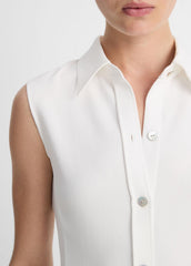 Sleeveless Button-Front Shirt in Short Sleeve - OFF WHITE | VINCE Women