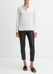 Slim Fitted Stretch-Silk Blouse in Long Sleeve - OPTIC WHITE | VINCE Women