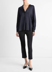 Silk Satin Band-Collar Blouse in Long Sleeve - COASTAL BLUE | VINCE Women