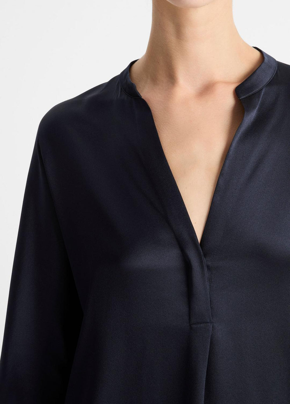 Silk Satin Band-Collar Blouse in Long Sleeve - COASTAL BLUE | VINCE Women