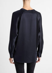 Silk Satin Band-Collar Blouse in Long Sleeve - COASTAL BLUE | VINCE Women
