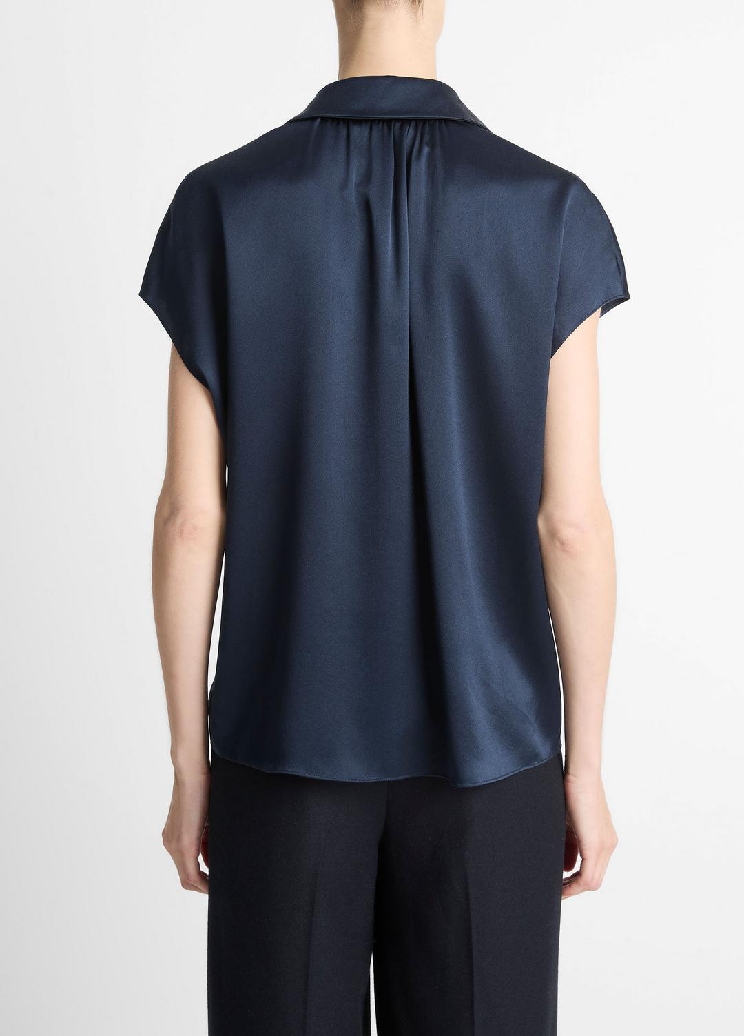 Silk Cap-Sleeve Ruched-Back Blouse in Short Sleeve - COASTAL BLUE | VINCE Women