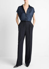 Silk Cap-Sleeve Ruched-Back Blouse in Short Sleeve - COASTAL BLUE | VINCE Women