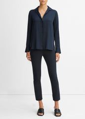 Slim Fitted Stretch-Silk Blouse in Long Sleeve - COASTAL BLUE | VINCE Women
