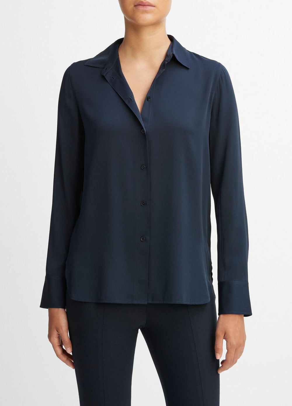 Slim Fitted Stretch-Silk Blouse in Long Sleeve - COASTAL BLUE | VINCE Women