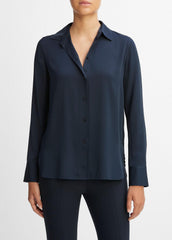 Slim Fitted Stretch-Silk Blouse in Long Sleeve - COASTAL BLUE | VINCE Women