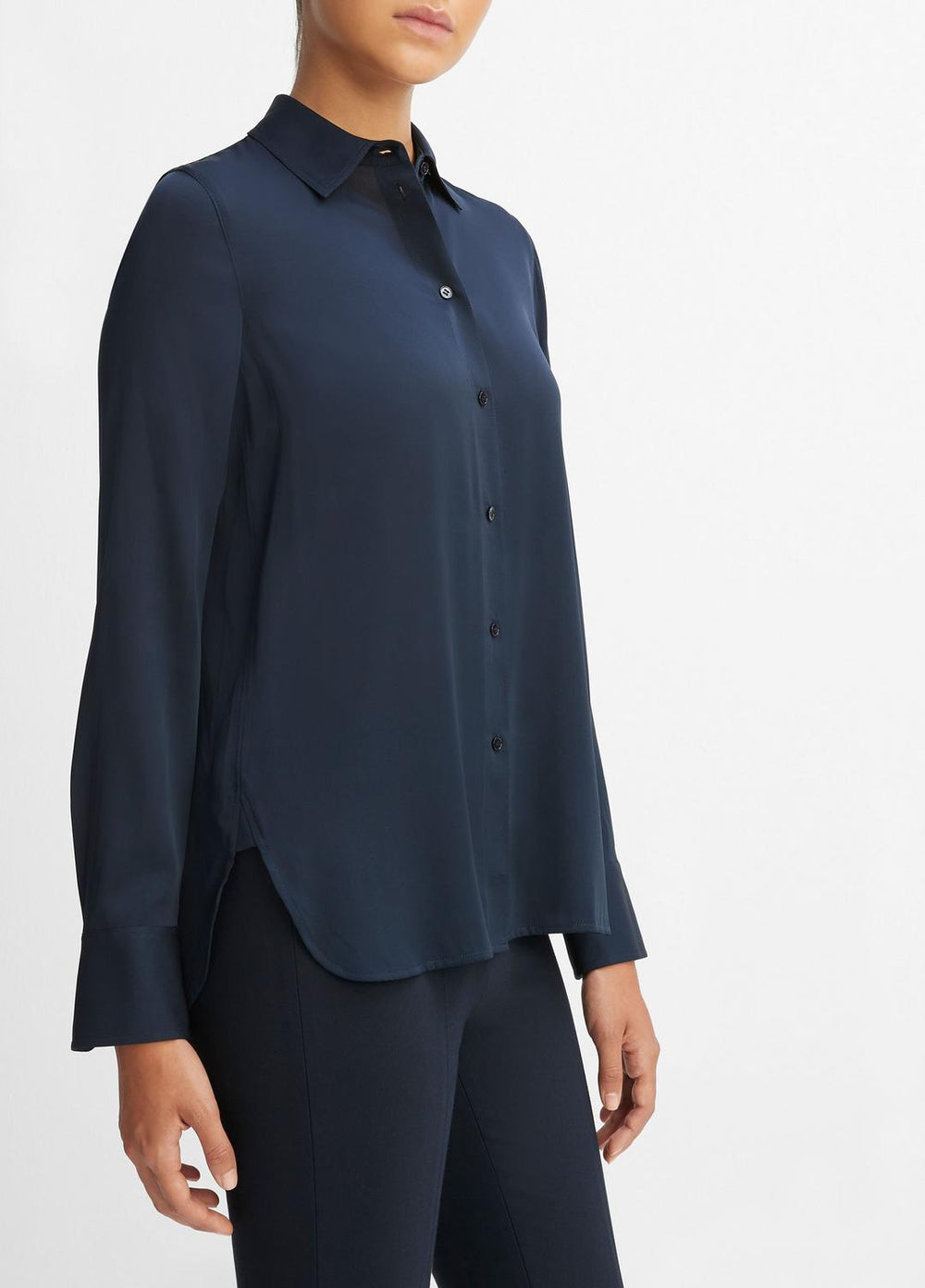 Slim Fitted Stretch-Silk Blouse in Long Sleeve - COASTAL BLUE | VINCE Women
