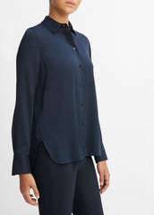 Slim Fitted Stretch-Silk Blouse in Long Sleeve - COASTAL BLUE | VINCE Women