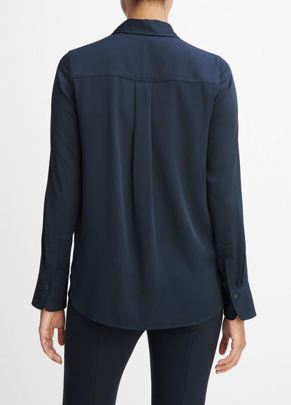 Slim Fitted Stretch-Silk Blouse in Long Sleeve - COASTAL BLUE | VINCE Women