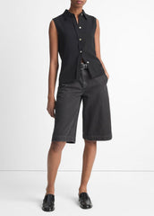 Sleeveless Button-Front Shirt in Short Sleeve - BLACK | VINCE Women