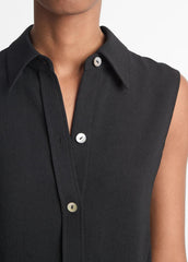 Sleeveless Button-Front Shirt in Short Sleeve - BLACK | VINCE Women