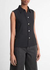 Sleeveless Button-Front Shirt in Short Sleeve - BLACK | VINCE Women