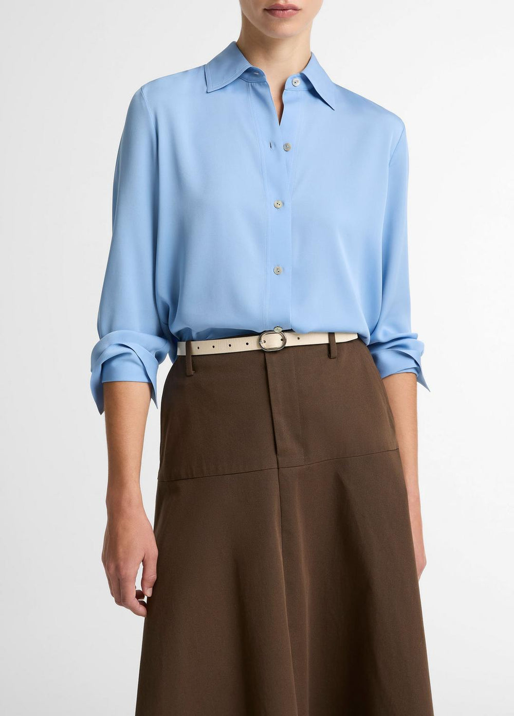 Stretch-Silk Button-Front Blouse in Long Sleeve - HYDRA | VINCE Women