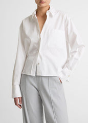 Cotton Cropped Button-Front Shirt  in Long Sleeve - OPTIC WHITE | VINCE Women