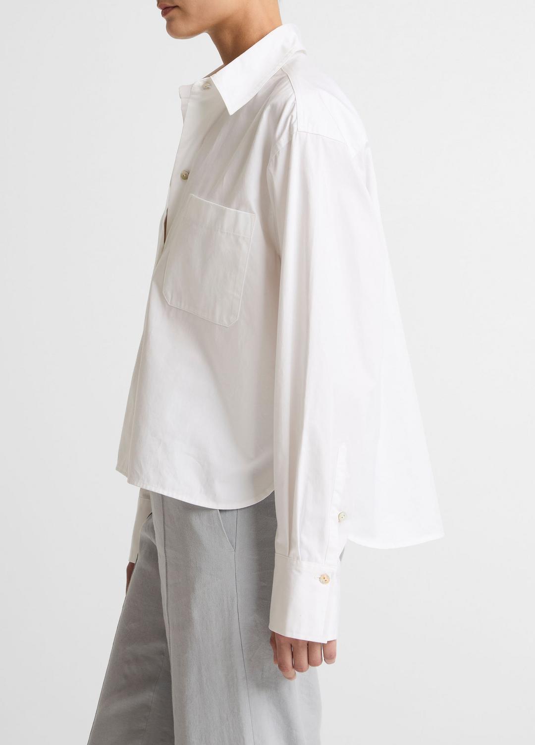 Cotton Cropped Button-Front Shirt  in Long Sleeve - OPTIC WHITE | VINCE Women