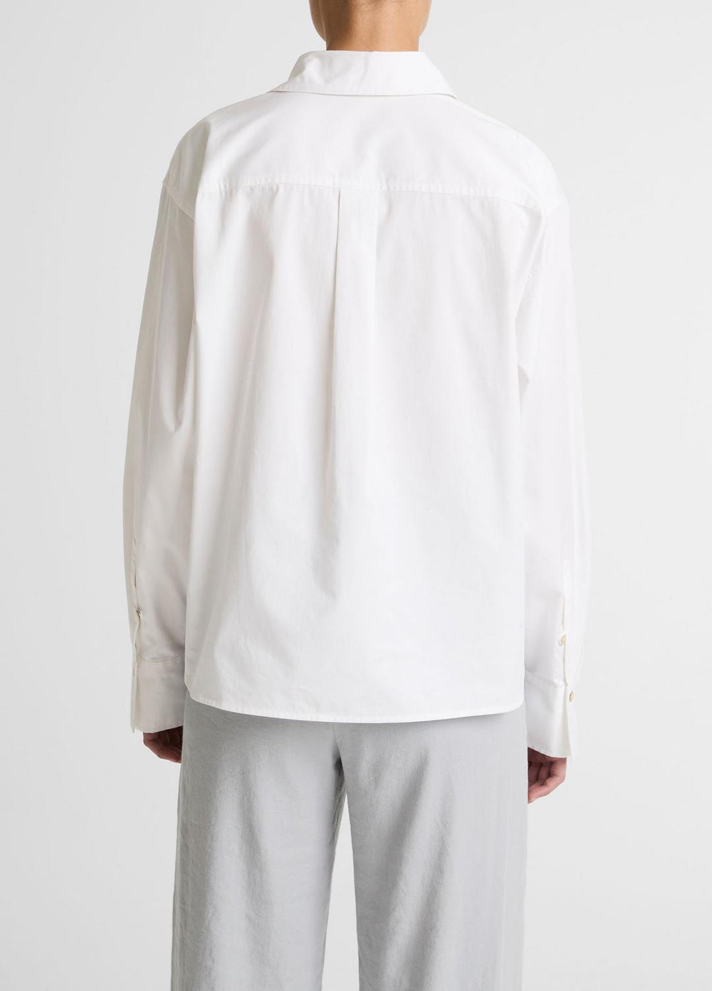 Cotton Cropped Button-Front Shirt  in Long Sleeve - OPTIC WHITE | VINCE Women