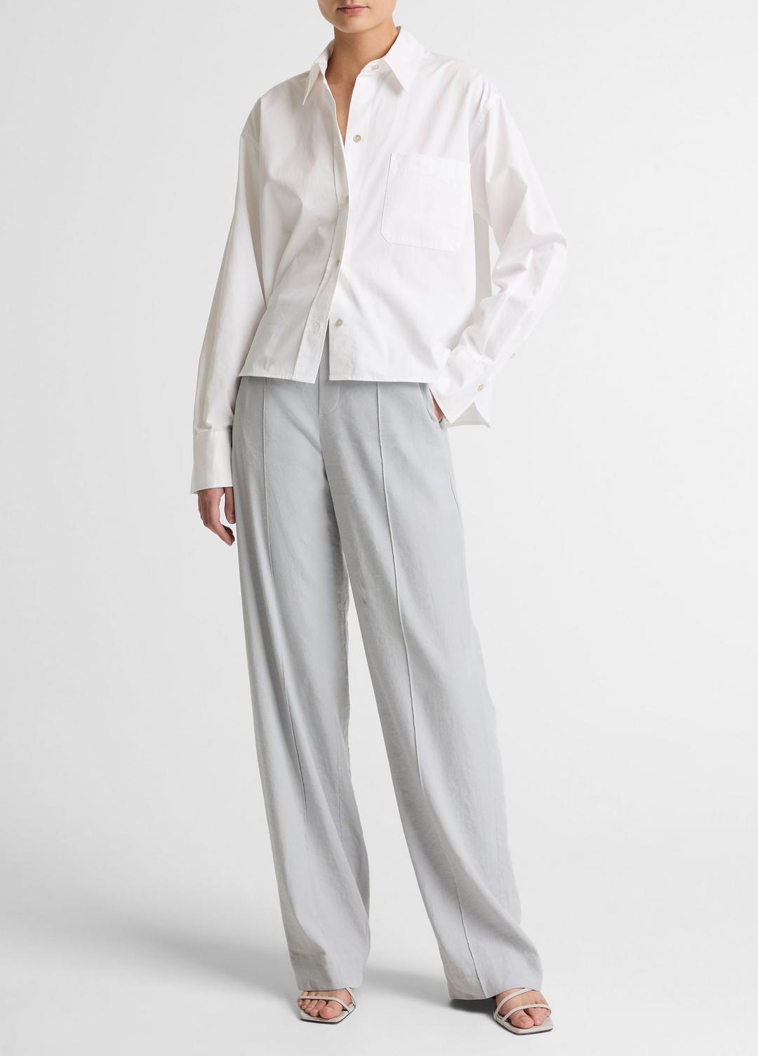 Cotton Cropped Button-Front Shirt  in Long Sleeve - OPTIC WHITE | VINCE Women