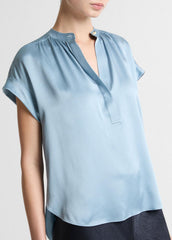Silk Gathered Cap-Sleeve Blouse in Short Sleeve - DEL MAR | VINCE Women
