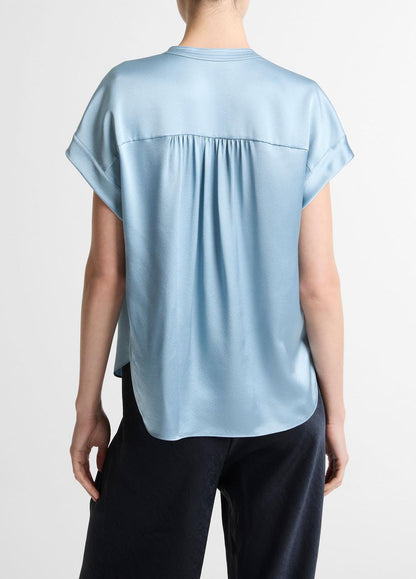 Silk Gathered Cap-Sleeve Blouse in Short Sleeve - DEL MAR | VINCE Women