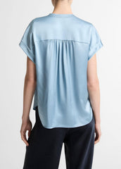 Silk Gathered Cap-Sleeve Blouse in Short Sleeve - DEL MAR | VINCE Women