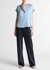 Silk Gathered Cap-Sleeve Blouse in Short Sleeve - DEL MAR | VINCE Women
