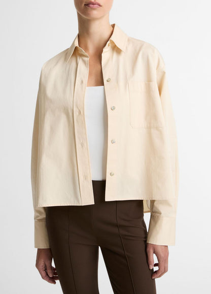Cotton Cropped Button-Front Shirt  in Long Sleeve - ECRU | VINCE Women