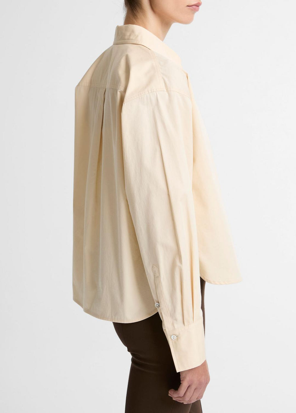 Cotton Cropped Button-Front Shirt  in Long Sleeve - ECRU | VINCE Women