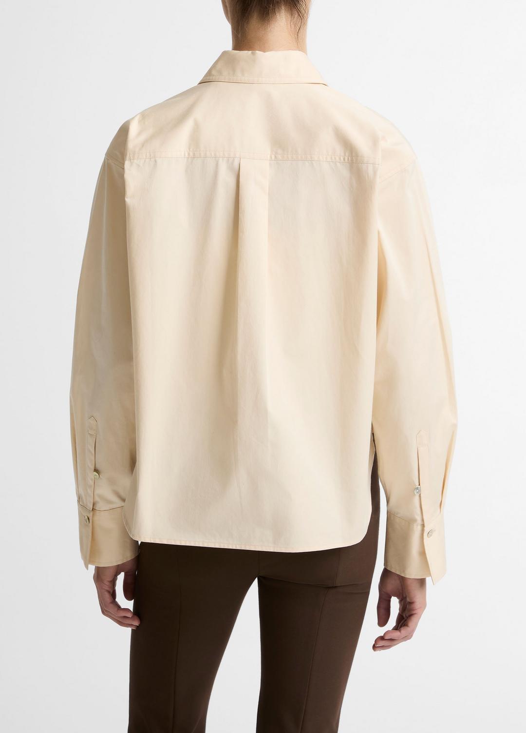 Cotton Cropped Button-Front Shirt  in Long Sleeve - ECRU | VINCE Women