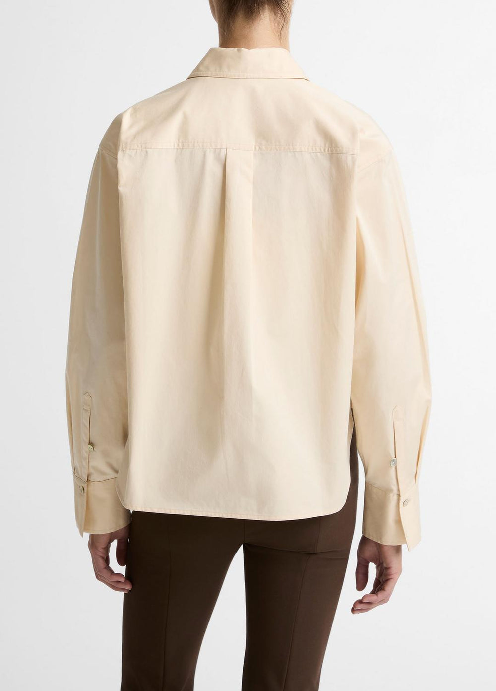 Cotton Cropped Button-Front Shirt  in Long Sleeve - ECRU | VINCE Women