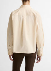 Cotton Cropped Button-Front Shirt  in Long Sleeve - ECRU | VINCE Women