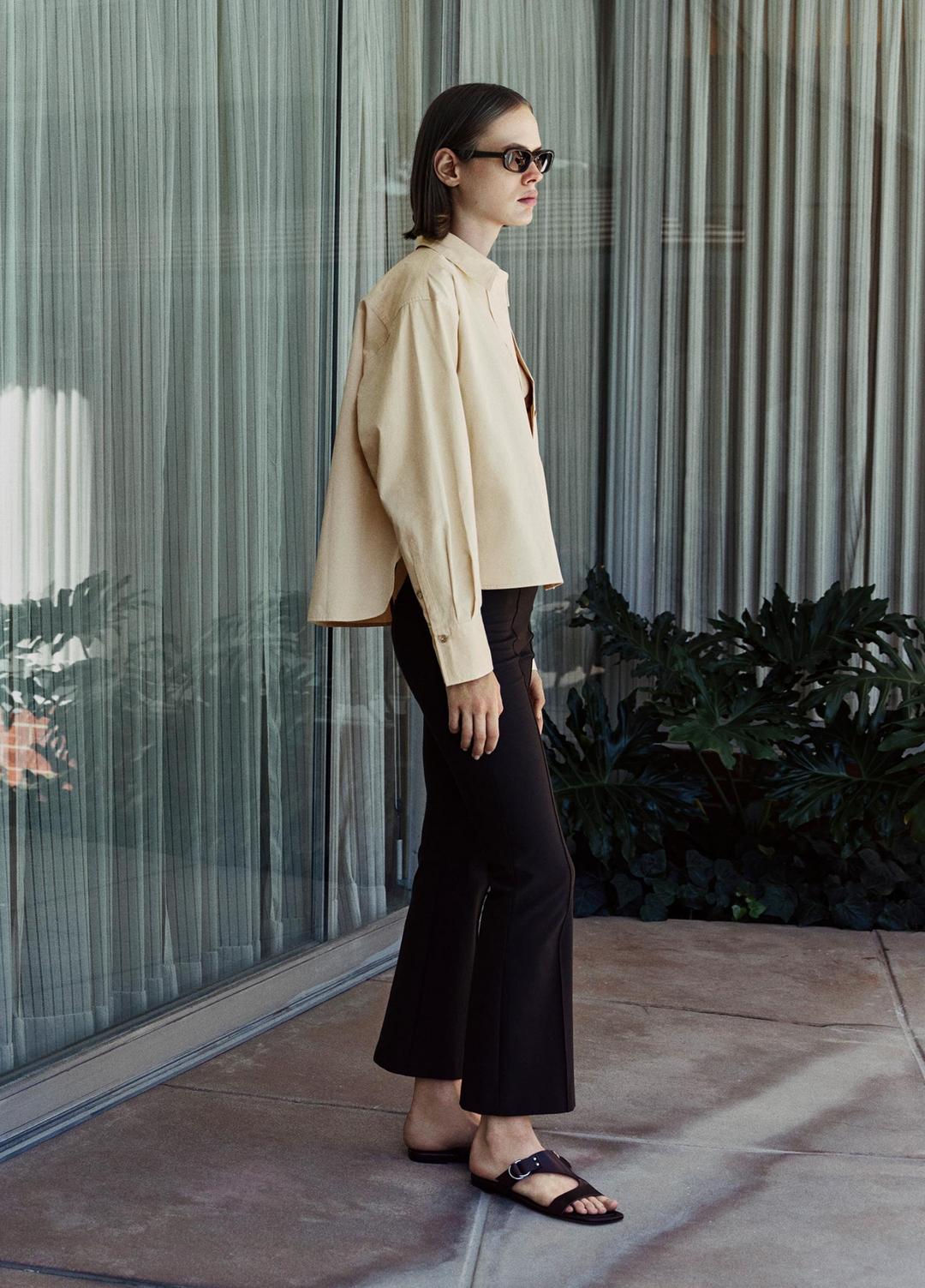 Cotton Cropped Button-Front Shirt  in Long Sleeve - ECRU | VINCE Women